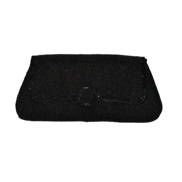 Black Beaded Envelope Clutch Purse Bag with no Straps Japan Vintage (2629BS) - Picture 2 of 9
